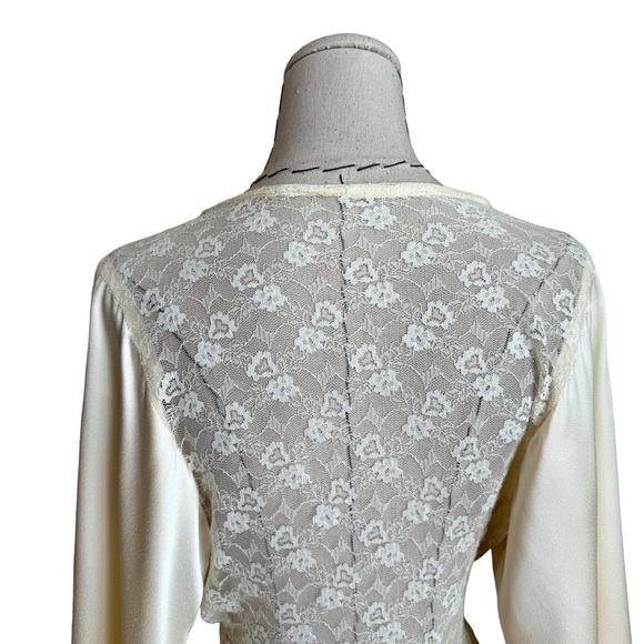 Vintage 70s Cream Satin Lace Wrap Top Blouse Jacket Boho Lingerie Bell Sleeves - Picture 8 of 13